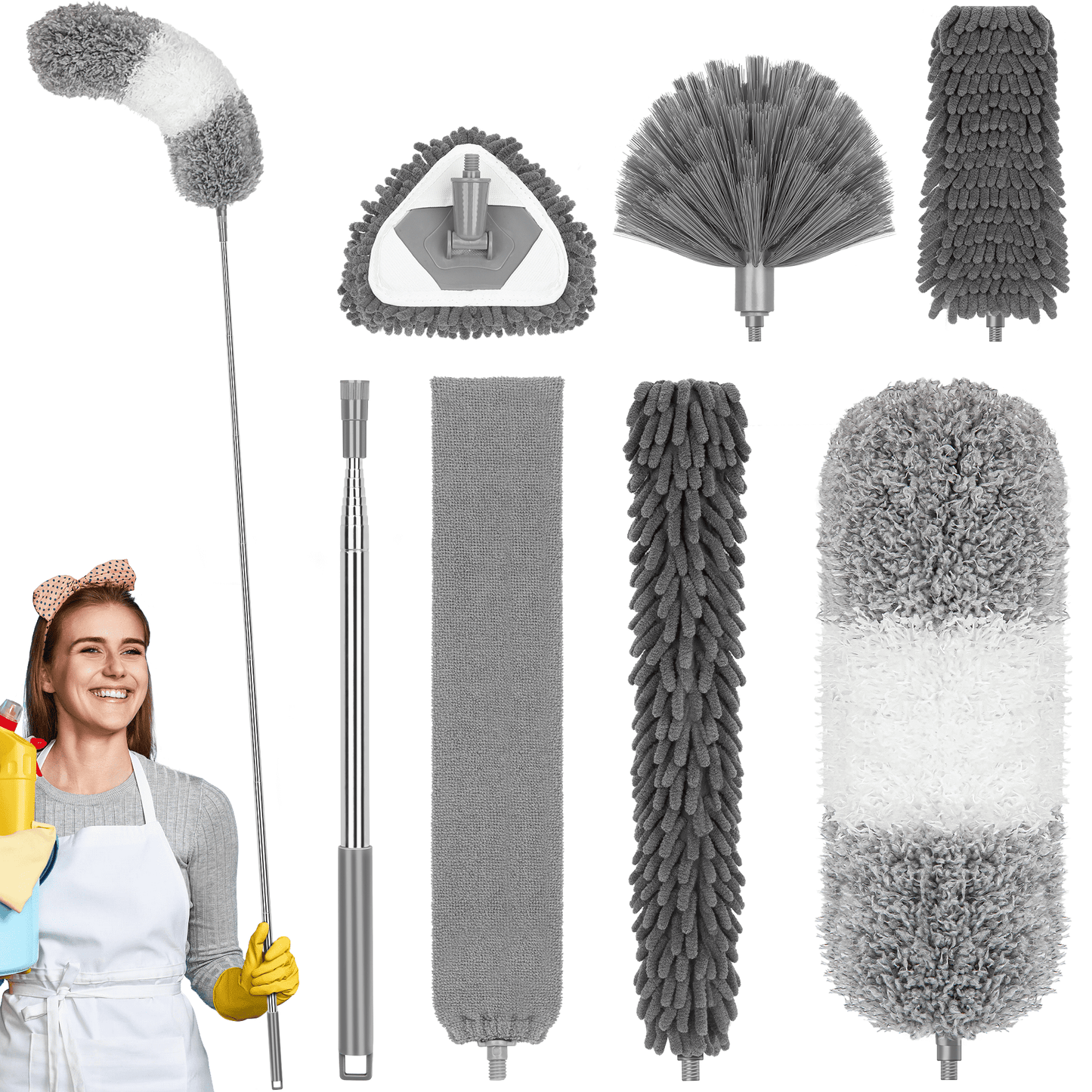 Microfiber Feather Duster for Cleaning Fan High Ceiling Duster with Extension Pole 100-inch 7PCS