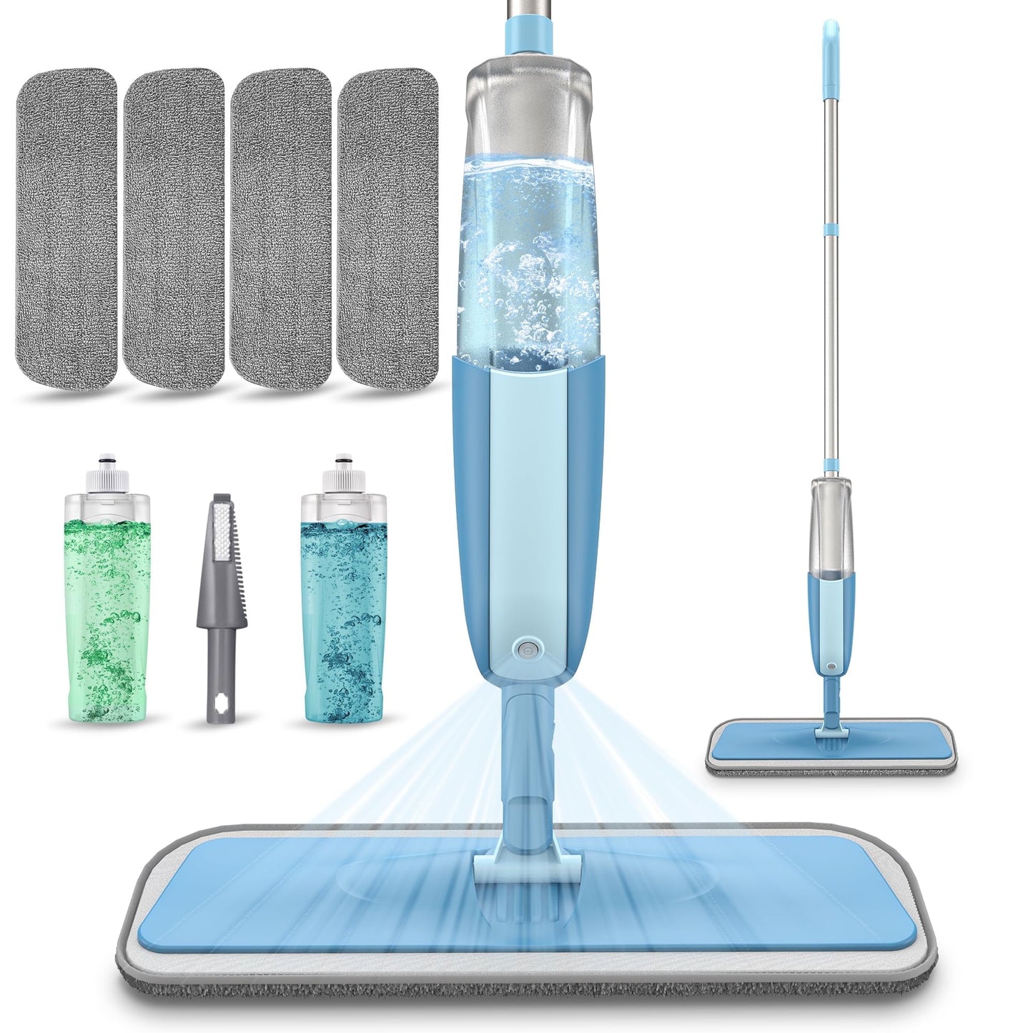 Microfiber Spray Mops for Floor Cleaning with 4 Washable Pads 2 Refillable Bottle Blue