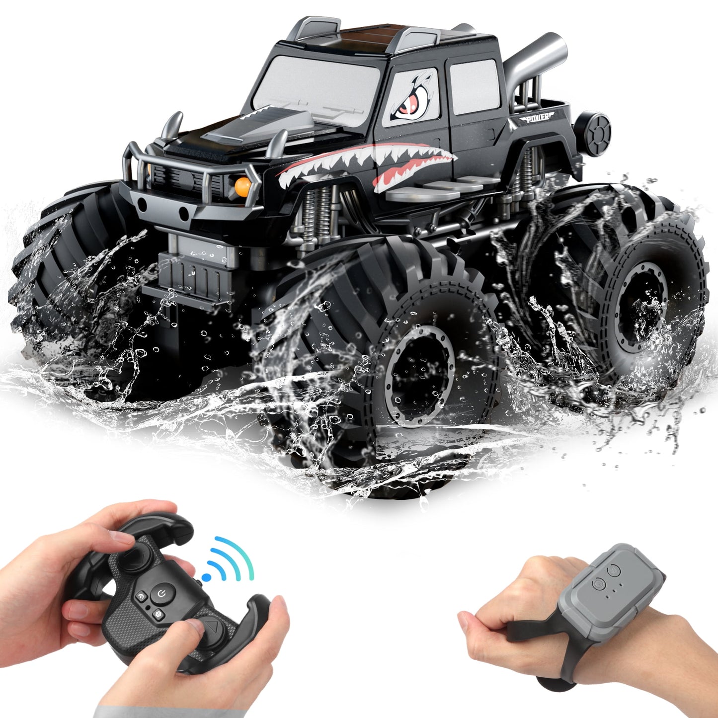 UUGEE RC Cars Monster Truck Toys,1:16 Amphibious Remote Control Car,4WD All Terrain Off-Road Gesture Sensing Stunt Pickup Toy for 6 7 8 9 10 12 Year Old Boys Kids Gifts Presents,Black