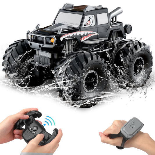 UUGEE RC Cars Monster Truck Toys,1:16 Amphibious Remote Control Car,4WD All Terrain Off-Road Gesture Sensing Stunt Pickup Toy for 6 7 8 9 10 12 Year Old Boys Kids Gifts Presents,Black