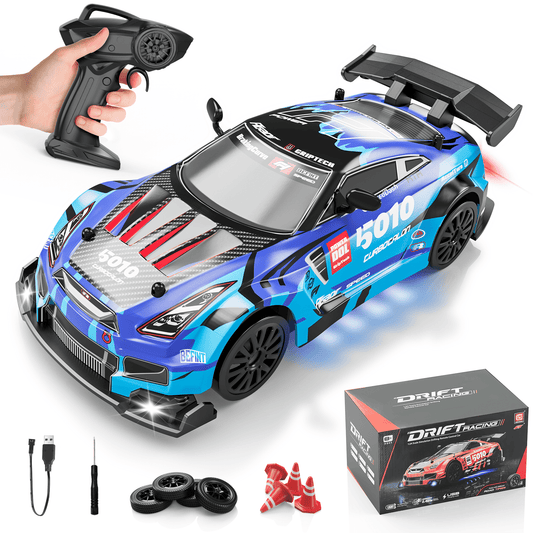 UUGEE Remote Control Car Toys, 2.4GHz RC Drift Car with Lights, 20KM/H 4WD High Speed RC Vehicle Racing, Gifts for 6-12 Boys Kids Adults, Blue