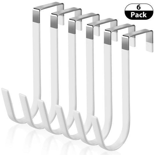 BCOOSS 6 Pack Over the Door Hooks for Hanging Clothing Heavy Duty Bathroom Organizer Hooks with Rubber Prevent Scratches(White)