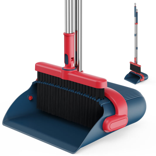 Broom and Dustpan Combo Set with Long Handle for Home Floors