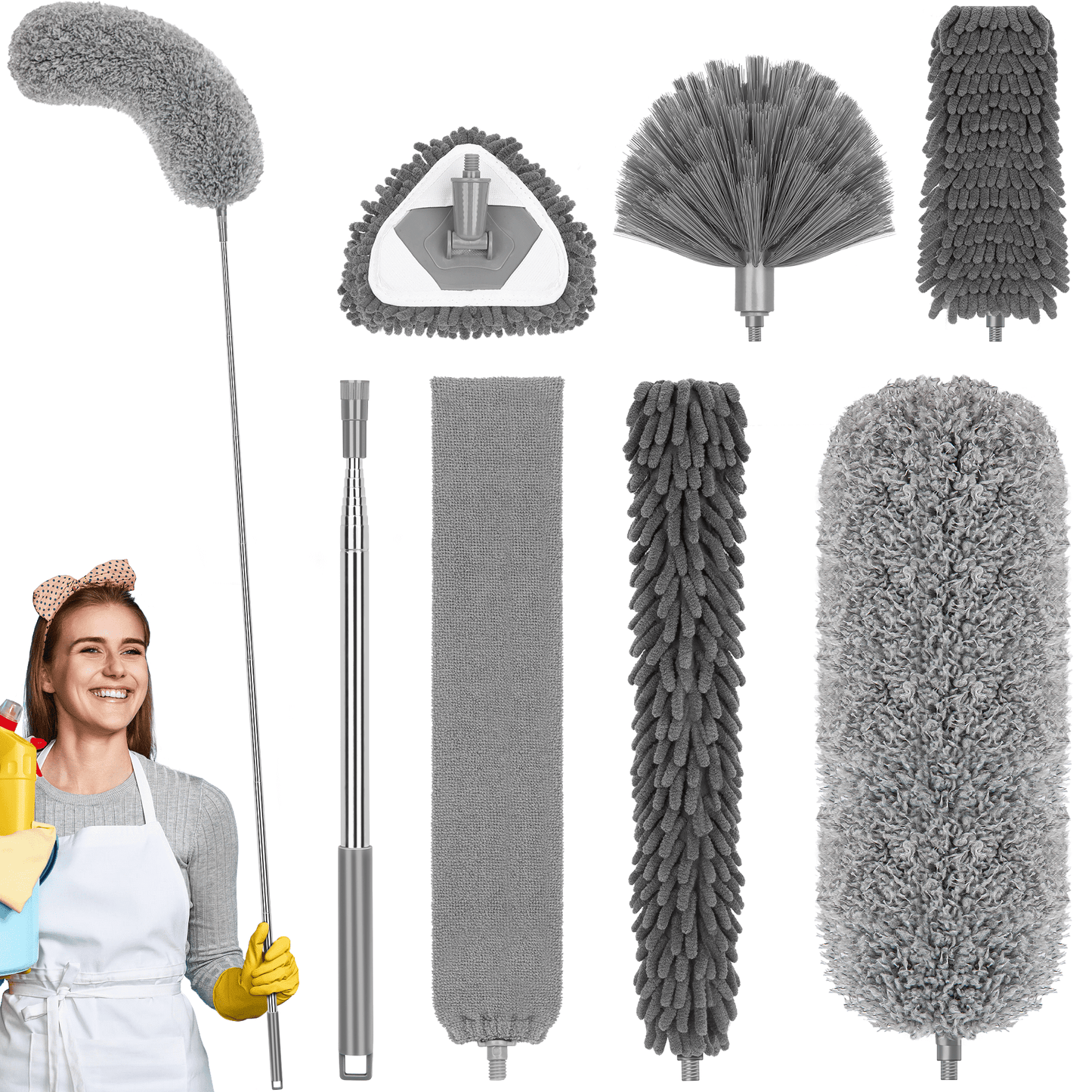 Microfiber Feather Duster for Cleaning Fan High Ceiling Duster with Extension Pole 100-inch 7PCS