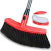 Push Broom Indoor Outdoor Scrub Brush Set 47'' Adjustable Long Handle Plastic, Red