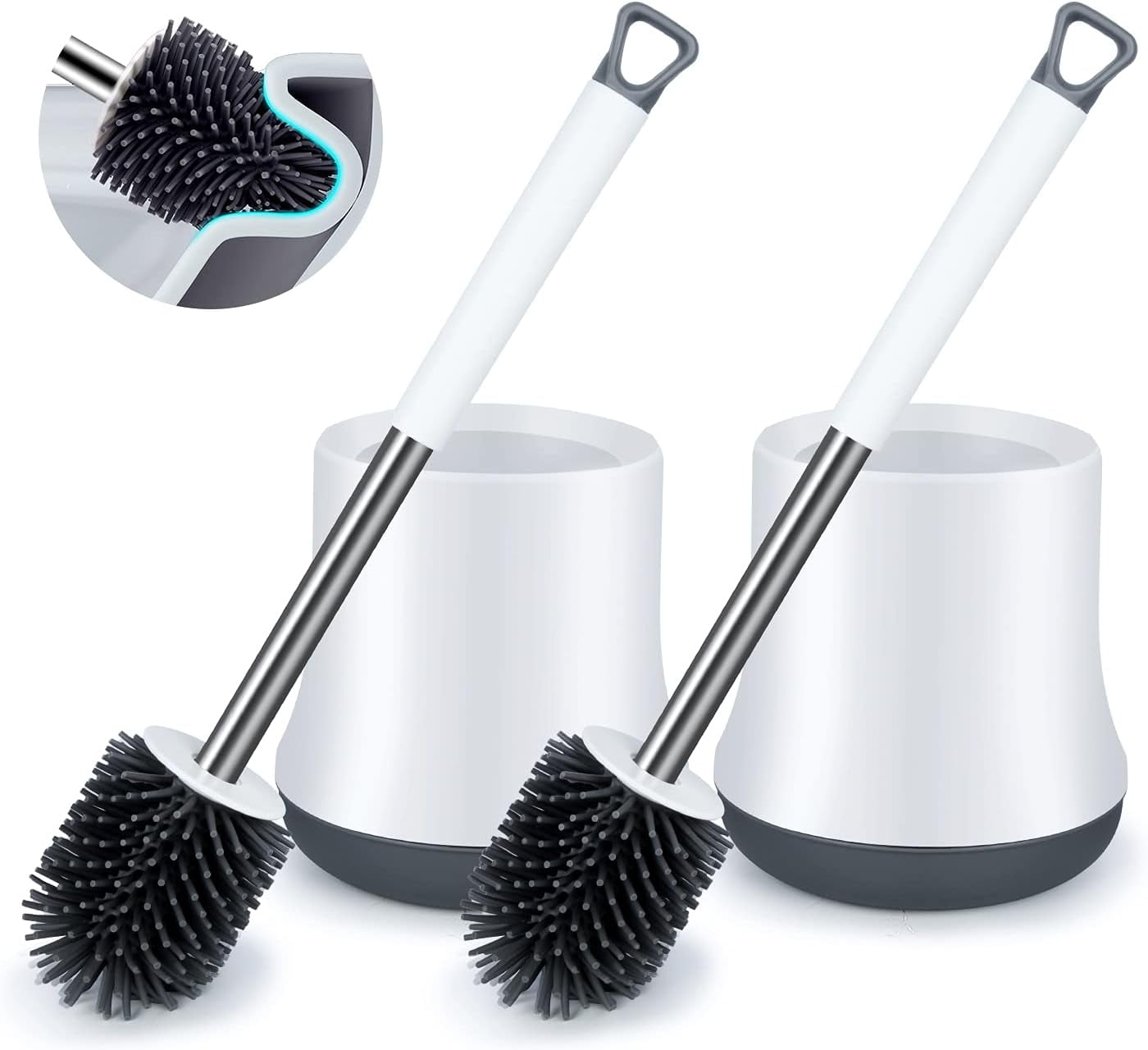 Toilet Bowl Brush Cleaner and Caddy Holder Set Toilet Scrubber for Bathroom 2 Pack