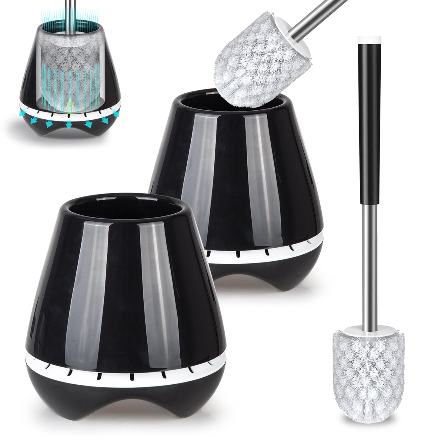 Toilet Brush and Caddy Set for Bathroom Toilet Bowl Cleaner Scrubber 2 Pack